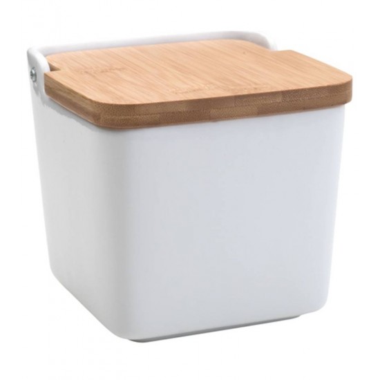 Saleiro de Mesa 13X13CM de Cerâmica com Tampa de Bambu Bianco